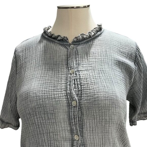 Cobblestone Living Women's Gray Button-Down Ruffle Trim Shirt Size M Long Sleeve - Picture 5 of 10
